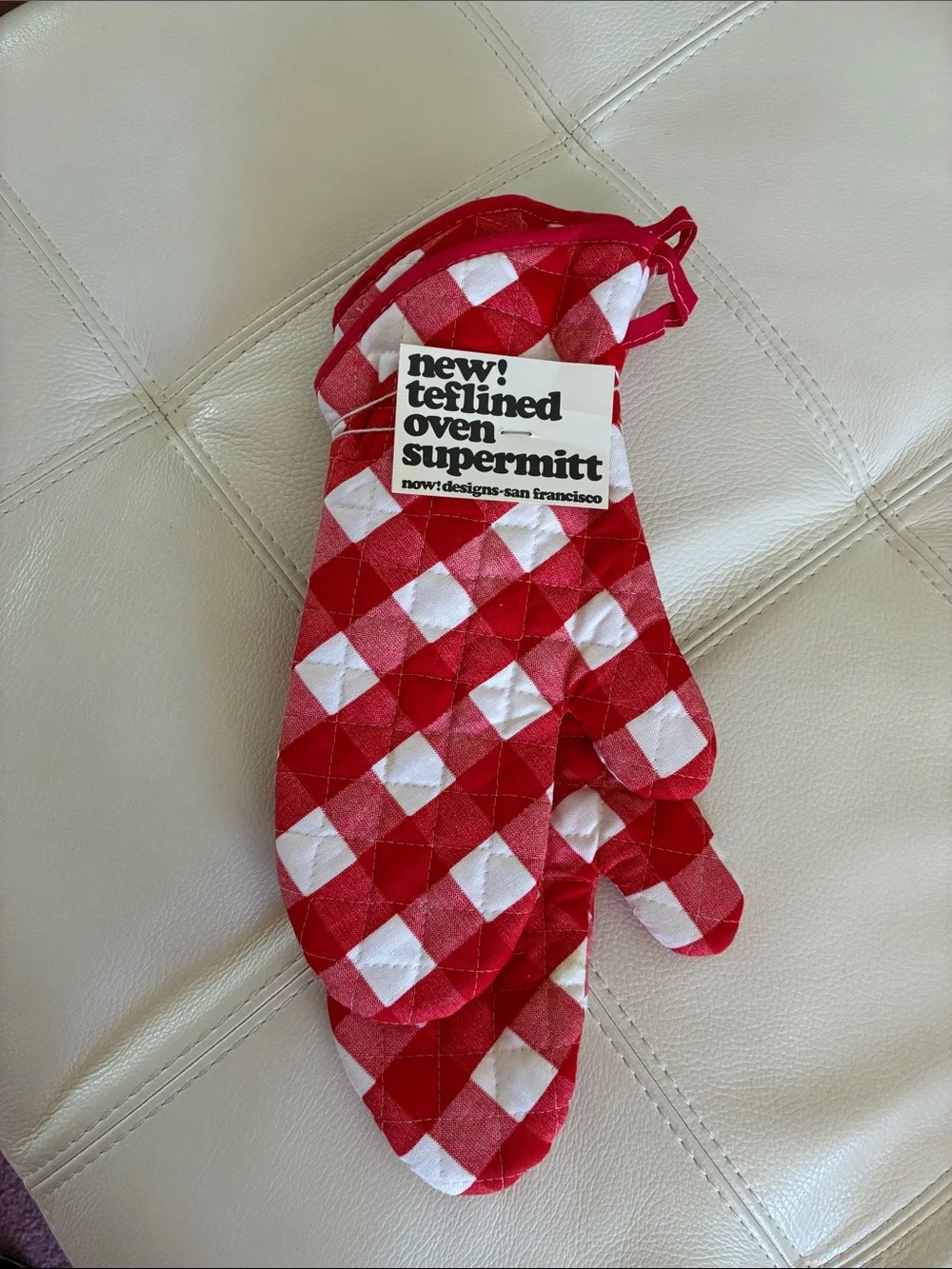 Now! Designs 2 Red & White Check Teflined Oven Mitt